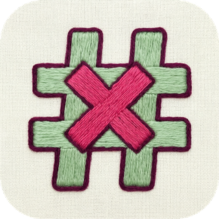 The Cross Count app icon: a stitched cross on a grid, in rose and sage